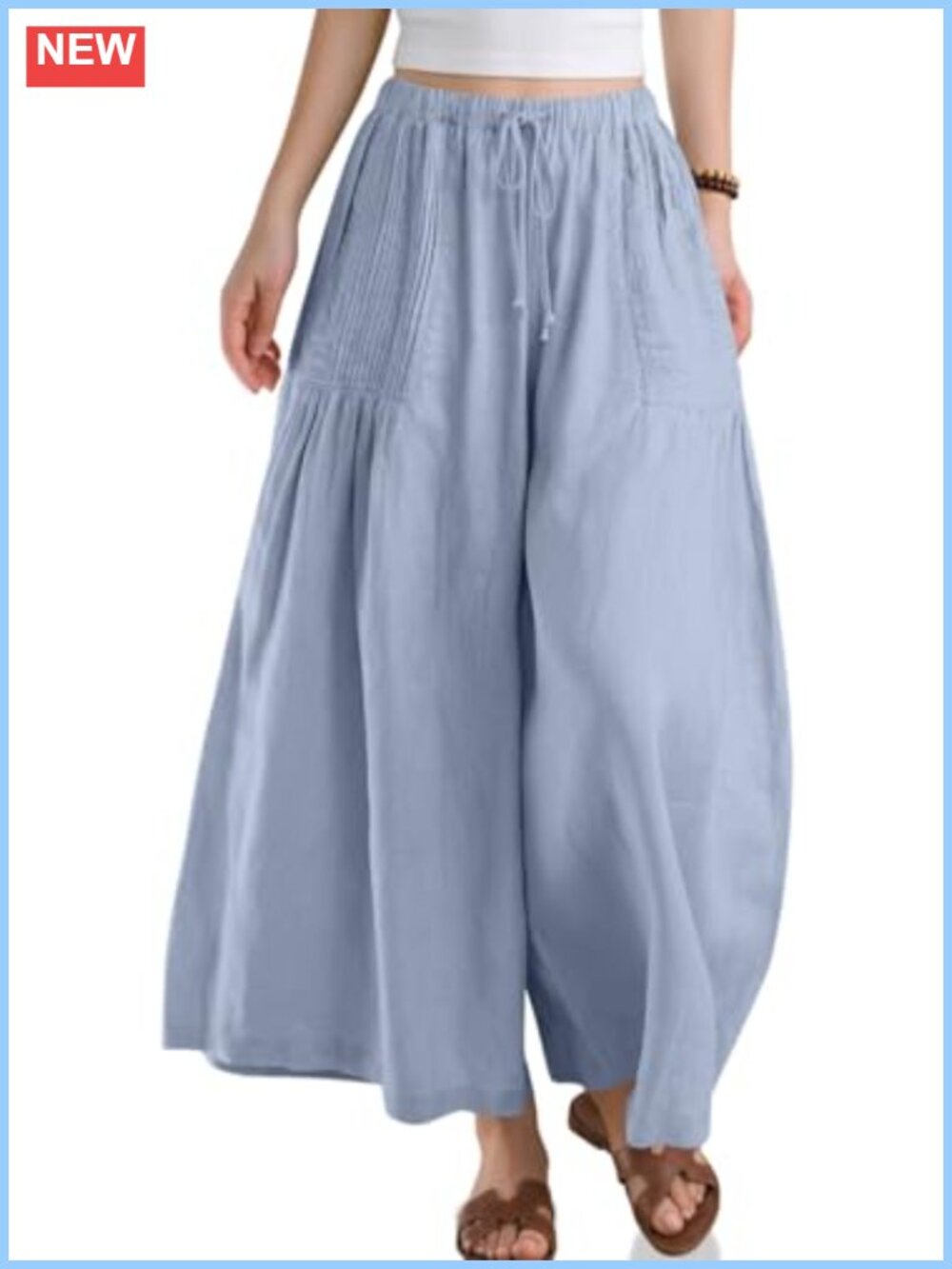 Linen Wide Leg Palazzo Pants with Pockets for Women Casual Boho